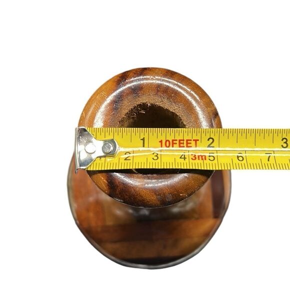 Wooden Vase Studio Crafted Handmade Multi-Tone Artisan Unique Eclectic 8.25" - Picture 8 of 8